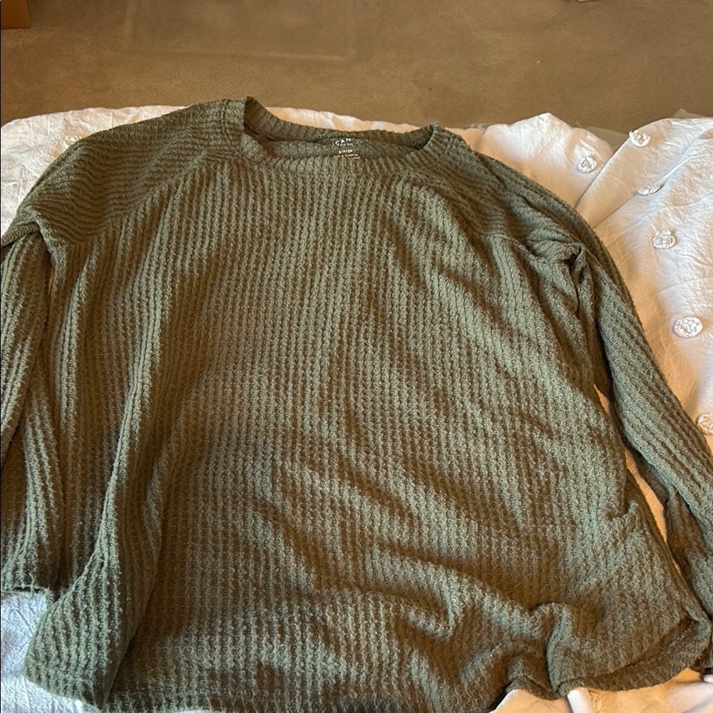 Olive Green Waffle Sweater